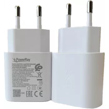 PowerRay PR-TA800EWE 18W USB-C PD väggladdare, EU 2-pin, vit, bulk