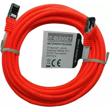 IT-BUDGET Cat.8.1 S/FTP patchkabel, 5 m, röd, 40 Gbps, helkoppar, LSZH, PoE+ 90ITBFLEX81PK5R
