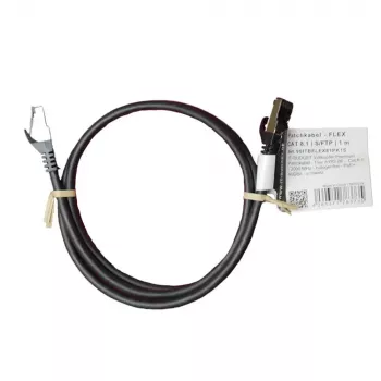 IT-BUDGET Cat.8.1 S/FTP patchkabel, 1m, svart, 40Gbps, 2000MHz, LSZH, PoE+ 90ITBFLEX81PK1S