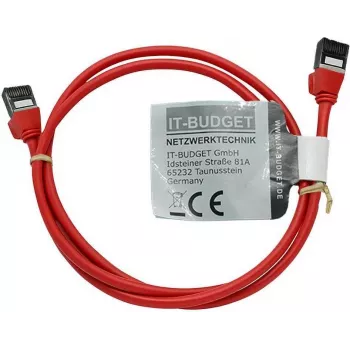 IT-BUDGET Cat.8.1 Slim Ethernet patchkabel, S/FTP, 40 Gbit/s, 2000 MHz, LSZH, PoE+, röd, 1 m 90ITBSLIM81PK1R