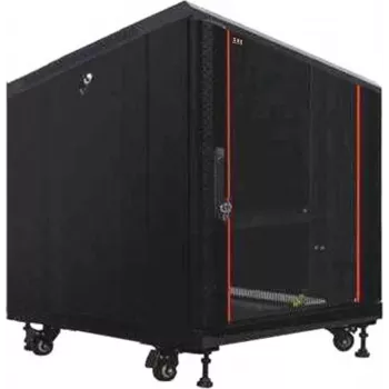 IT-BUDGET 19 inch serverrack SRK, 12U, 600x1000 mm, glasdörr fram, ståldörr bak, flatpack, svart 90ITB19SRK12610GSN
