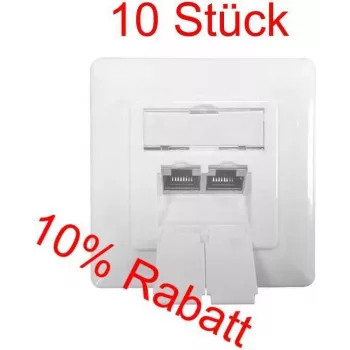 IT-BUDGET SPARPACK: 10 x Cat.6A datauttag, 2 x RJ45-portar, skärmat, horisontell kabelinföring, PoE+-kompatibelt, vit (ZAA90ITBDDSW)