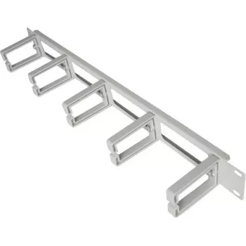 IT-BUDGET 19 inch 1U kabelhanteringspanel med 5 plastkabelbyglar, 44x70 mm, ljusgrå 90ITBKDFPOB1HEG