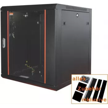 IT-BUDGET 19 inch nätverksskåp SWA - 6U - BxD 570 x 450 mm - glasdörr - avtagbara sidopaneler - vägg- och golvmontering - tillbehörsset - svart (90ITB19WS6645GS)