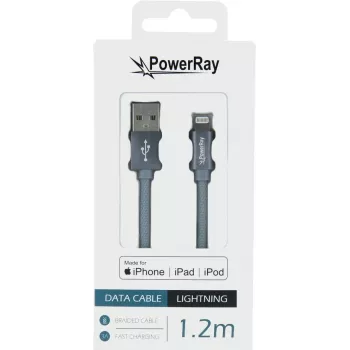 PowerRay USB till Lightning MFi-textilkabel 1,2 m textilgrå PR-DCUL120TGY