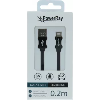 PowerRay USB-A till Lightning data-/laddkabel 0,2 m textil svart PR-DCUL020TBK