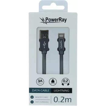 PowerRay USB-till-Lightning-datakabel 0,2 m textil grå PR-DCUL020TGY
