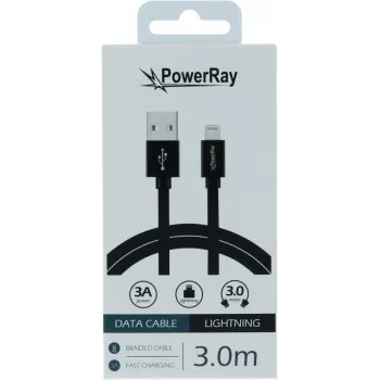 PowerRay USB-till-Lightning-datakabel 3 m textil svart PR-DCUL300TBK