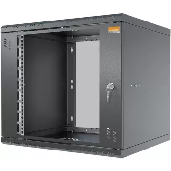 IT-BUDGET 19 inch väggskåp TAUNUS 9U 450 mm djup glasdörr låsbar svart (90ITB19945GS)