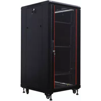 IT-BUDGET 19 inch nätverksskåp SRK - 27U - 600x600 mm - glas-/ståldörr - flatpack - svart (90ITB19SRK2766GSN)