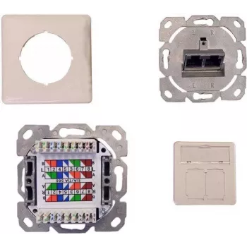 IT-BUDGET Cat.6A skärmat nätverksuttag för infällt montage, 2 x RJ45, ren vit, PoE+ 90ITBDDRW