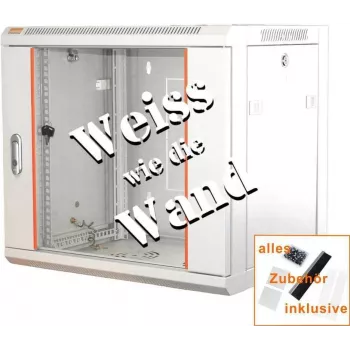 IT-BUDGET 19 inch nätverksskåp SWA - 12U - 570x450 mm - glasdörr - avtagbara sidopaneler - vägg-/golvmontering - tillbehörsset - rent vit 90ITB19WS12645GW