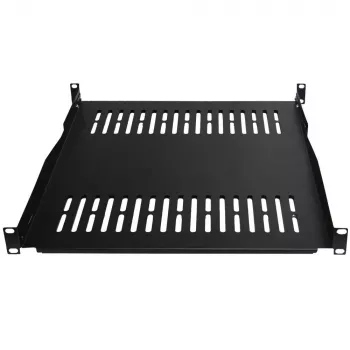IT-BUDGET 19 inch fast rackhylla / enhetsbricka, 80 kg lastkapacitet, 450 mm djup, djupjusterbar montering, svart 90ITB19FBX450S