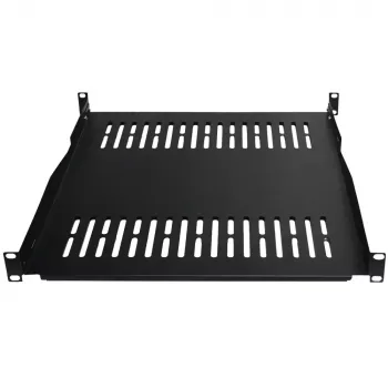 IT-BUDGET 19 inch fast rackhylla / enhetsbricka, 80 kg lastkapacitet, 450 mm djup, djupjusterbar montering, svart 90ITB19FBX450S