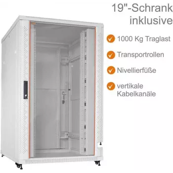 IT-BUDGET 19 inch serverrack SRK 27U 800x1000 mm ljusgrå glas/massiv dörr flatpack 90ITB19SRK27810GGN