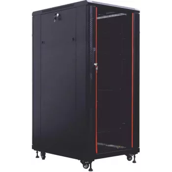 IT-BUDGET 19 inch serverskåp SRK - 27 HE - BxD 800x800 mm - glas-/heldörr - kabelkanaler - flatpack - svart (90ITB19SRK2788GSN)