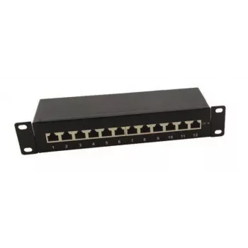 IT-BUDGET 10 inch patchpanel - skärmad - Cat.6A - 500MHz - 12 portar RJ45 - PoE+-kompatibel - 1U - svart (90ITB10PP6AS)