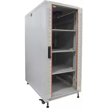 IT-BUDGET 19 inch serverrack SRK komplettset - 27U, 600x1000 mm, glas-/massivdörrar, 4 aktiva fläktar, PDU, hyllor, ljusgrå 90ITB19SRK27610GG