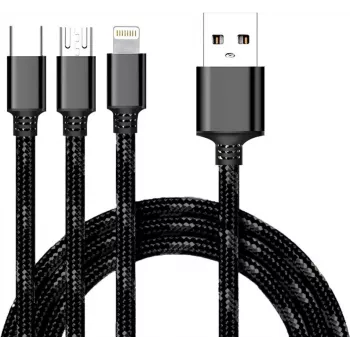 CYOO 3-i-1 USB-laddnings- och datakabel – Micro USB, USB-C, Lightning – svart