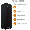IT-BUDGET 19 inch nätverksskåp SRK komplett set – 38U – 600x600 mm – glas-/ståldörr – 4 aktiva fläktar – PDU – hyllor – flatpack – svart (90ITB19SRK3866GS)