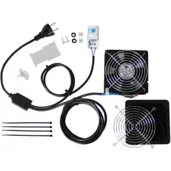 IT-BUDGET IT-skåpsfläktsset med termostat, 160 m³/h, 230 V, förkopplad, 1 fläkt 90ITBTKD180603KTHS128