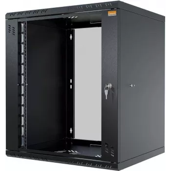 IT-BUDGET 19 inch nätverksskåp TAUNUS 12U 450 mm djup glasdörr låsbar svart 90ITB191245GS