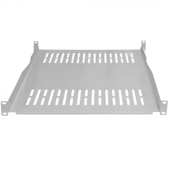 IT-BUDGET 19 inch fast rackhylla / enhetshylla – 80 kg lastkapacitet, 550 mm djup, djupvariabel montering, ljusgrå (90ITB19FBX550G)