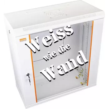 IT-BUDGET 19 inch väggmonterat nätverksskåp SWA 12U 600x300mm med glasdörr, avtagbara sidopaneler, ren vit 90ITB19WS1263GW