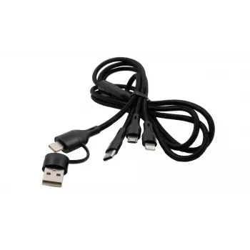 EXSYS EX-K1404 2-i-1 till 3-i-1 USB-C/A till USB-C/Micro B/Lightning nylonflätad multi-ladd- och datakabel, 1,2 m, svart