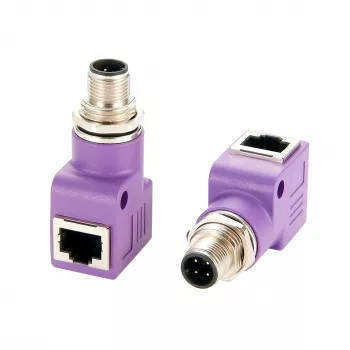 EXSYS EX-49522 M12 D-kodad 4-polig hane till RJ45-hona 90° vinklad industriell Ethernet-adapter