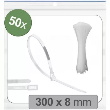 Quadrios 25CA713 löstagbart buntband 300 x 8 mm vitt UV-stabiliserat 50-pack