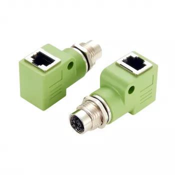 EXSYS EX-49543 M12 X-kodad 8-polig hona till RJ45 hona 90° adapter, 10GbE, IP67