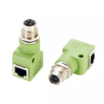 EXSYS EX-49543 M12 X-kodad 8-polig hona till RJ45 hona 90° adapter, 10GbE, IP67