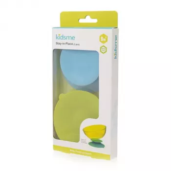 KIDSME Stay-in-Place sugplatsmatta hållare för skålar, flaskor och muggar, 2-pack, Sky & Lime