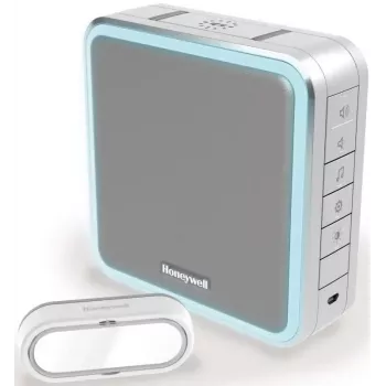 Honeywell DC915SGL trådlös dörrklocka-set, 200 m räckvidd, 90 dB, 8 melodier, silver/grå