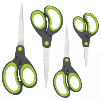 Rapesco Soft Grip saxset, 4 delar, rostfria blad, ergonomiska handtag, 21 cm/17 cm/13 cm/9 cm, svart/grå 1576