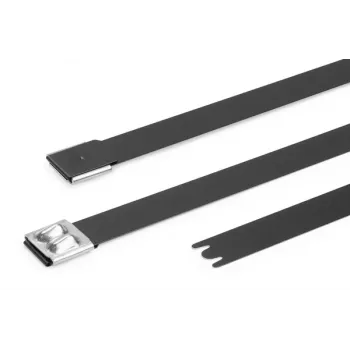 HellermannTyton MBT14XHFC-SS316/SP-BK buntband i rostfritt stål, kulspärr, svart polyesterbelagd, 360 mm x 7,9 mm, UV-stabiliserad, 1 st 111-00299