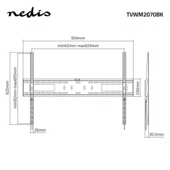 Nedis fast TV-väggfäste för 60-100 tums skärmar, max 75 kg, VESA 200x200 till 800x400, svart