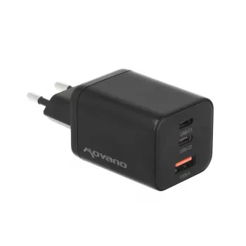 MOVANO GaN 65W 2x USB-C PD + USB-A laddare (svart)