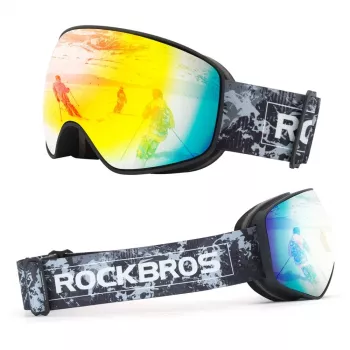 Rockbros SP284 barnskidglasögon anti-fog UV400 grå lins röd spegel svart