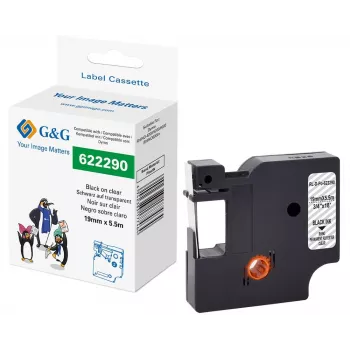 G&G polyesteretikettbandskassett transparent 19 mm x 5,5 m svarttryck för Dymo Rhino RL-D-Po-622290-BK/CL-19MM*5.5M