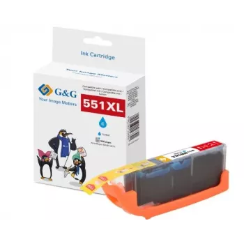 G&G XL bläckpatron kompatibel med Canon CLI-551C XL (cyan, hög kapacitet) 14566