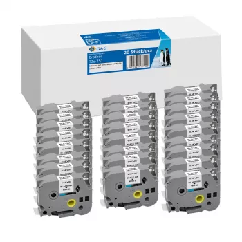 G&G 20-pack kompatibelt Brother TZe-251 laminerat märkband 24 mm x 8 m svart på vitt 5T251-20TDGG