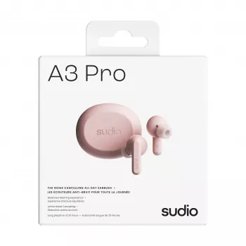 Sudio A3 Pro true wireless Bluetooth-hörlurar med aktiv brusreducering, rosa A1PROPNK