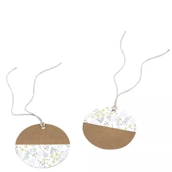 Artoz pappersgåvotaggar brun vit hangtag set kraft rund 6,5 cm 6 st (144500-255)