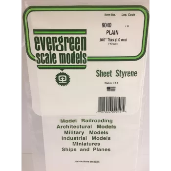 Evergreen polystyrenskiva 300 mm x 150 mm x 1,00 mm, 2-pack, vit 9040