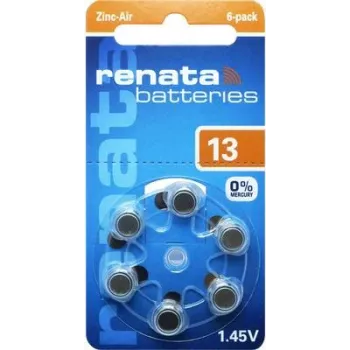 Renata ZA13.DP6 0HG zink-luft hörapparatsbatteri PR48, 1,4 V, 305 mAh, 6-pack