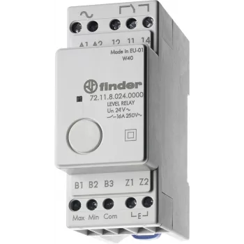Finder 72.11.9.024.0000 nivåövervakningsrelä, 24V AC/DC, fast 150 kΩ känslighet, 1 CO 10A, DIN-skena