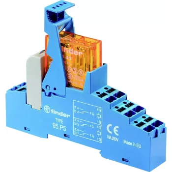 Finder 48.P6.9.024.4050 gränssnittsrelämodul, 24 V DC spole, 16 A SPDT-kontakt, DIN-skenemontering, LED-indikering