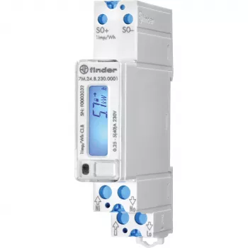 Finder 7M.24.8.230.0001 enfas digital energimätare, 230 V AC, 5(40) A, klass 1, LCD, S0-pulsutgång, DIN-skena, 1 modul, ej MID-konform